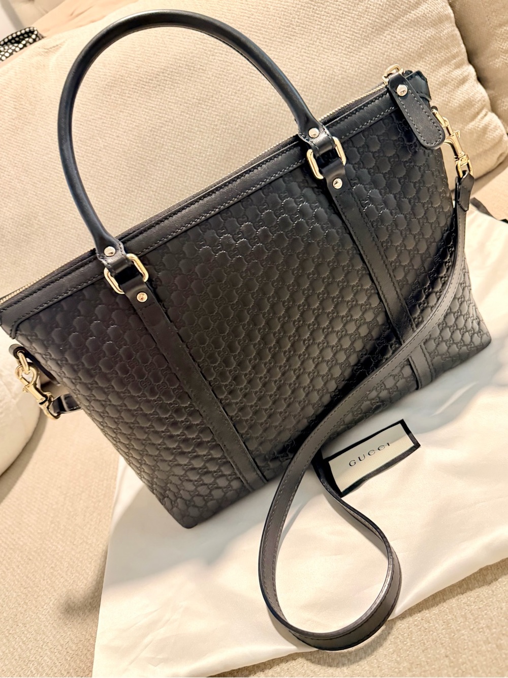 Microguccissima Gucci Black Leather GG Embossed Satchel - Picture 6 of 13